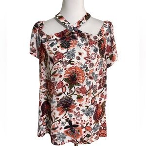 LOFT Multicolor Floral Bow Blouse